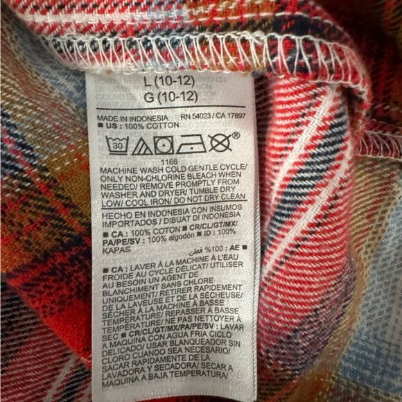 Old Navy Red Plaid Flannel Button Down and Light Orange Ribbed Tie Front Top - Picture 12 of 12